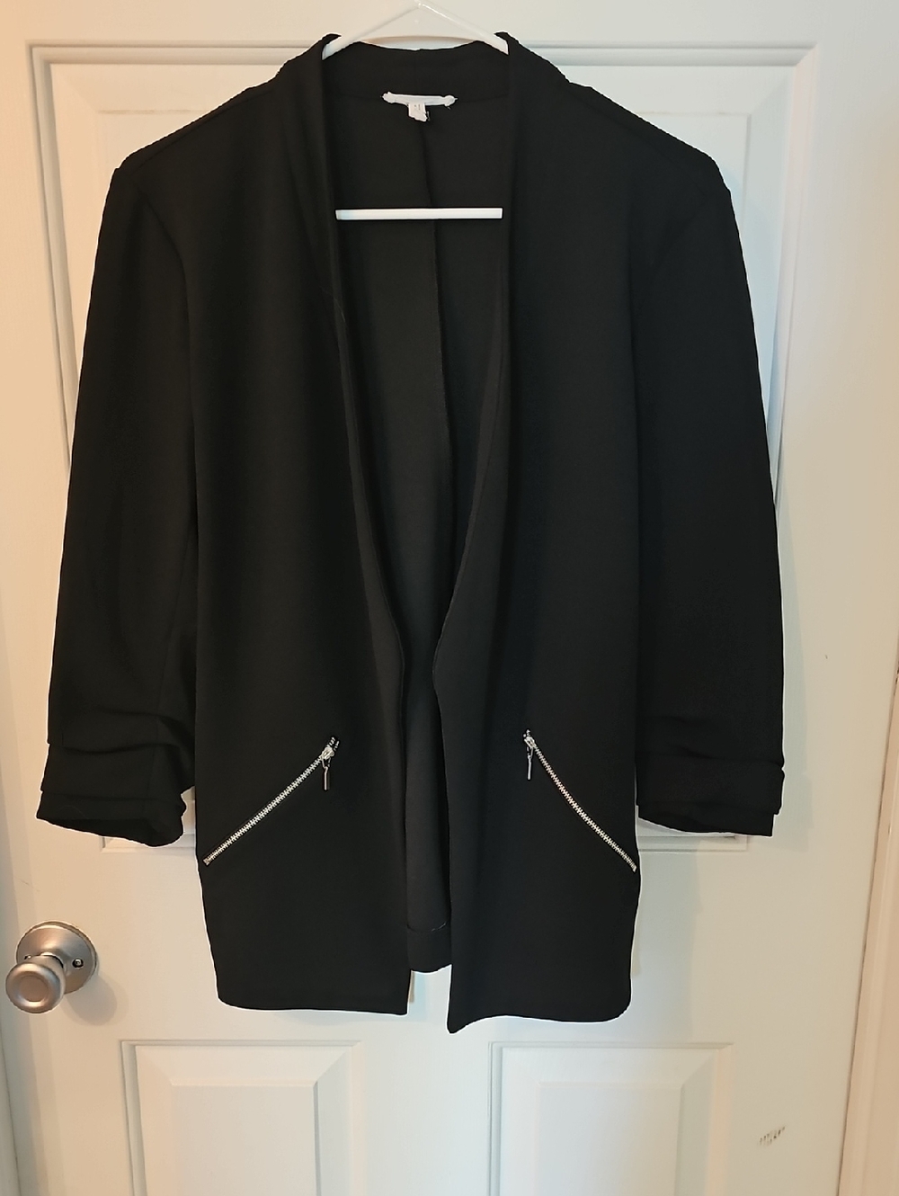 Maurices Black Open-Front Blazer with Silver Zip Pockets